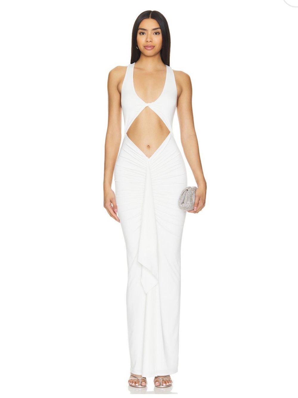 Superdown White Cutout Ruched Maxi Dress - Elegant Evening Style